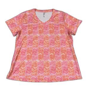 Lulu-B Top Womens Large Stretch Vacation Resort Pink Orange Floral